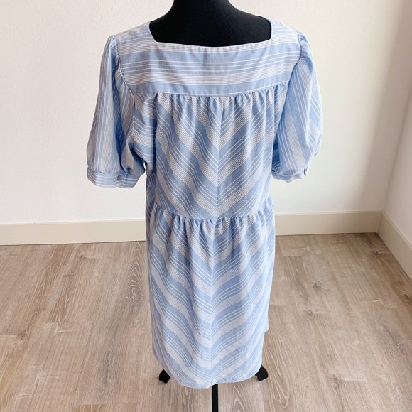 Vintage Jaylan of California Patio House Dress Blue White Chevron Chambray Large - Picture 5 of 6